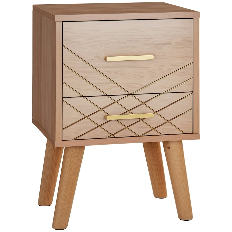 image 1 of HOMCOM Bedside Cabinet, Nordic Bedside Table with 2 Drawers Wood Legs, Natural