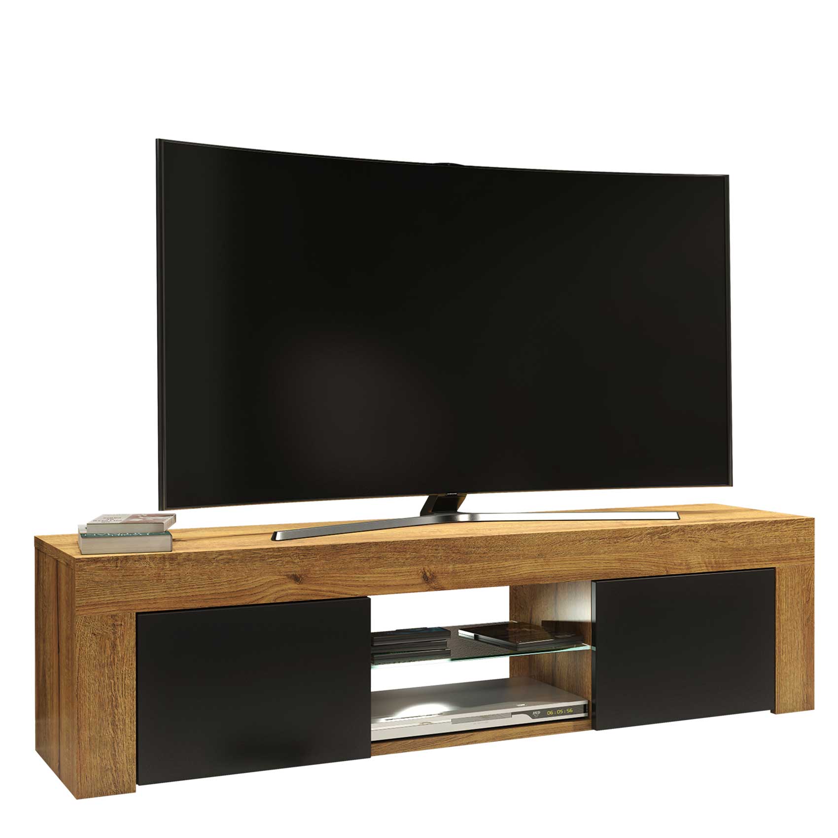 TV Unit TV Stand Oak Black Media Console Sideboard Storage Cabinet 130cm