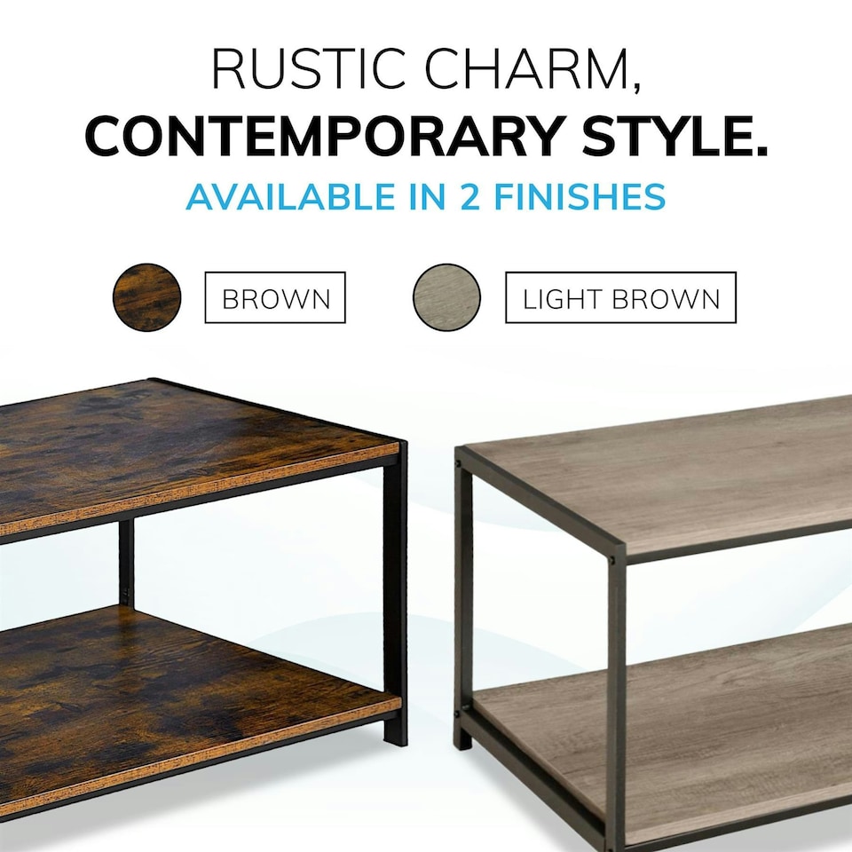 image 1 of Coffee Table Rustic Wooden Brown Grain Finish Living Room Storage Shelf 2 Tier Brown