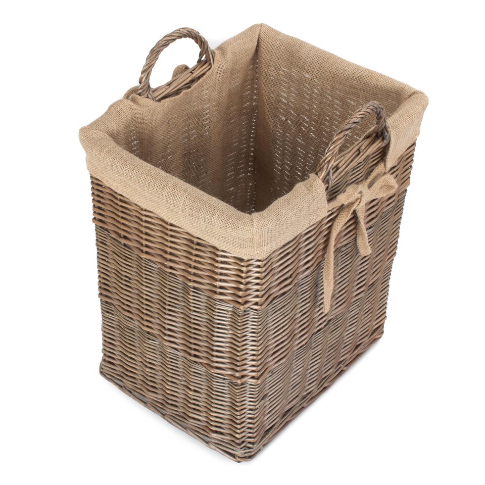 image 1 of Wicker Rectangular Log Basket with Lining | Brown | Brown | One Size