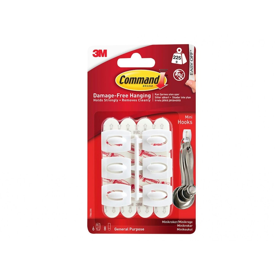 image 1 of Command White Mini Hooks - Multi Colour - 6 Hooks + 8 Strips