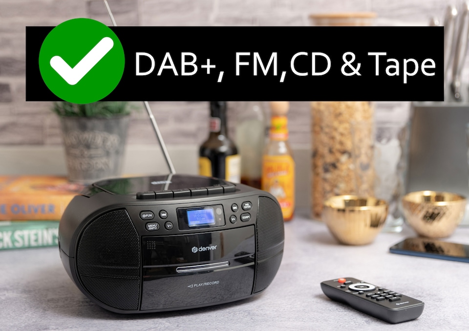image 1 of Denver Portable Radio CD Tape Cassette Player With DAB Radio – Mains or Battery Power - TDC-280 | Black