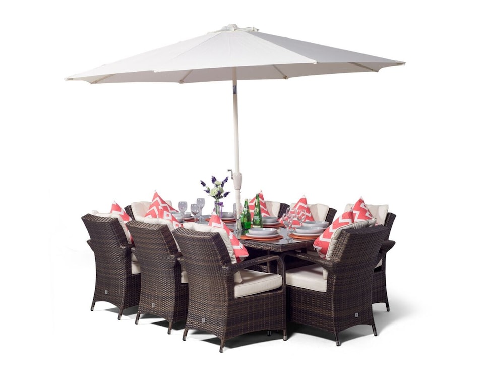 image 1 of Arizona Rectangular 8 Seater Rattan Patio Dining Set | Brown | Brown