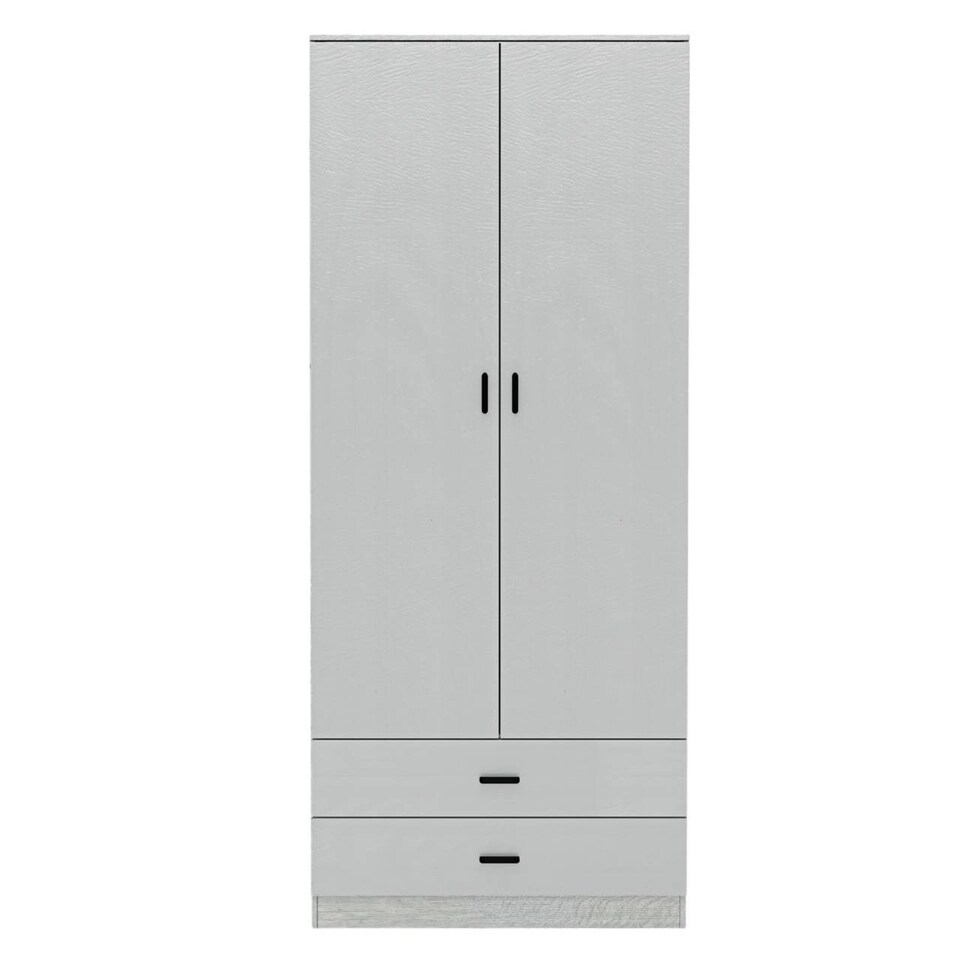 image 1 of 2-Door 2-Drawer Wardrobe with Storage Shelf, and Hanging Space - 180x75x46cm | Grey | Ash Grey & Grey | 1