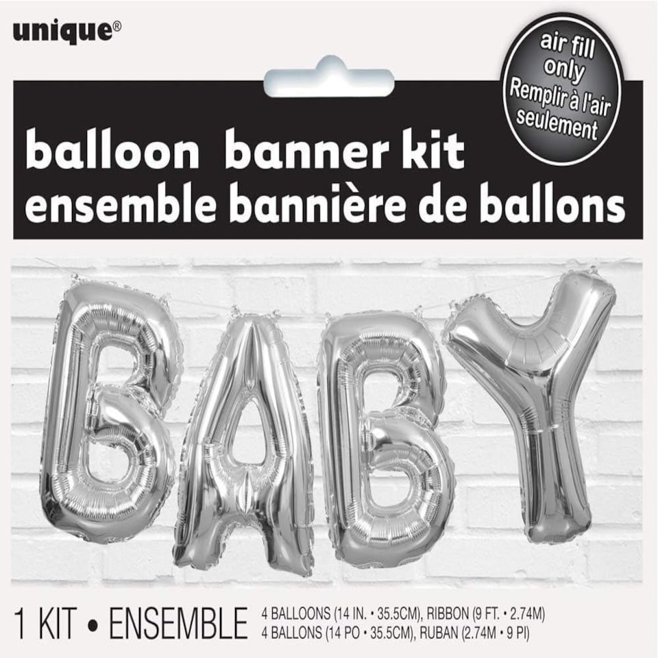 image 1 of Silver Baby Foil Letter Balloon Banner Kit, 14"
