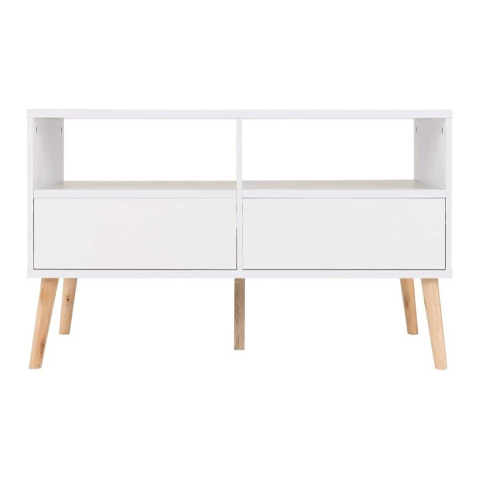 image 1 of Nordic 2 Drawer Coffee Table - L55 x W110 x H49 cm - White - Distressed Effect | White