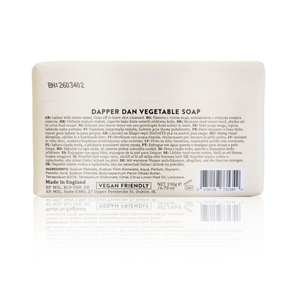image 1 of Dapper Dan Lemongrass Vegetable Soap for Men, Refreshing and Moisturising Mens Soap Bar, Scented Cleanser for Face and Body 190g