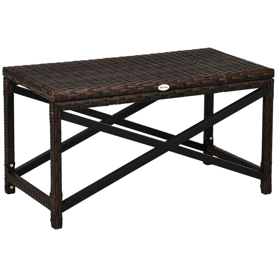 image 1 of Outsunny PE Wicker Outdoor Coffee Table, Rattan Side Table w/ Plastic Board