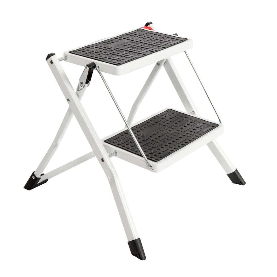 image 1 of Foldable 2 Step Ladder Stepladder Non Slip Tread Safety Steel Portable Stool | White