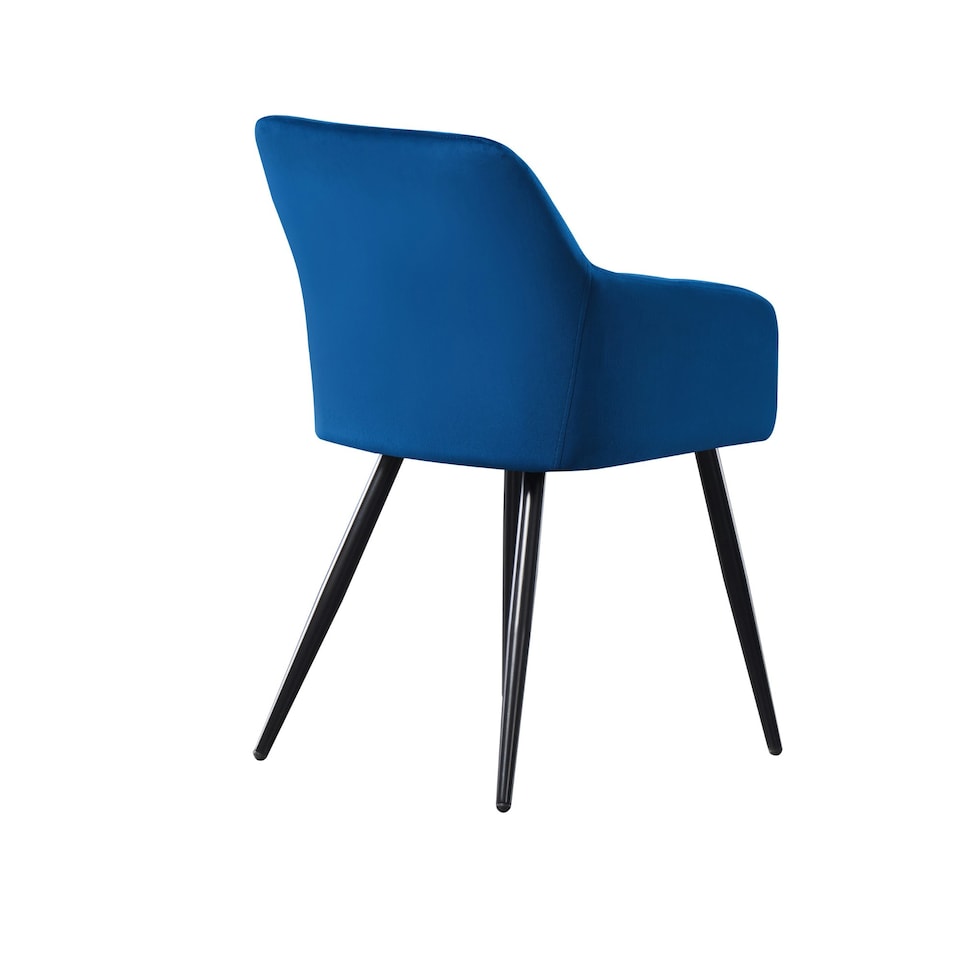 image 1 of Set of 4 Camden Modern Velvet Dining Chairs with Armrests, Quilted Design & Black Metal Legs | Blue