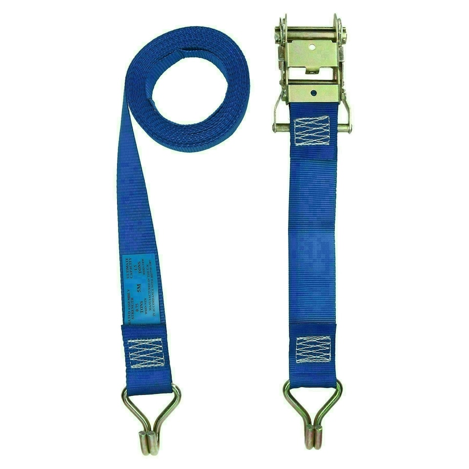 image 1 of Blue Ratchet Strap Tie Down Trailer 5m Hook Cargo Strap 750kg Lashing x 2 (Pair)