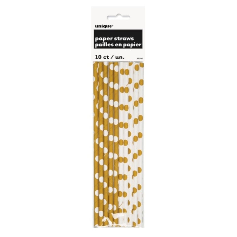 image 1 of Pack of 10 Gold Dots Paper Straws