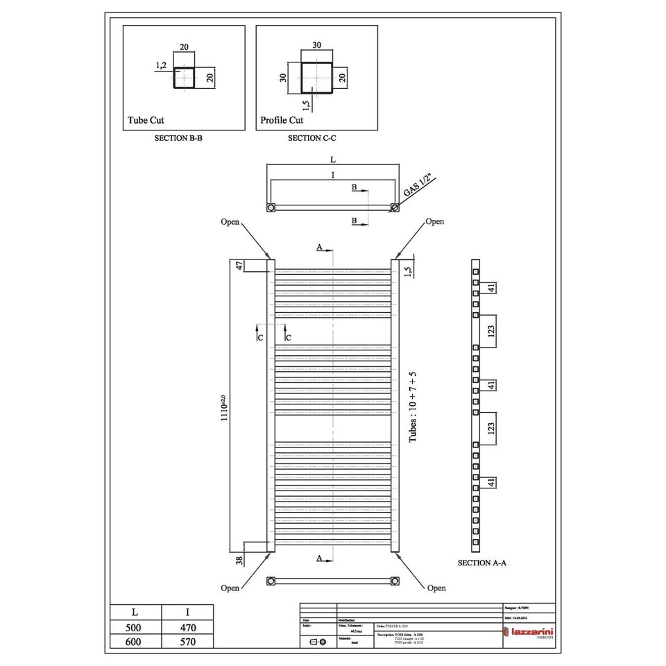 image 1 of Todi - Chrome Electric Towel Rail H1110mm x W500mm Straight 300w Thermostatic