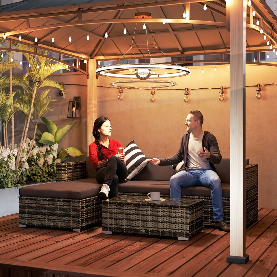 image 1 of Outsunny 5 Piece Rattan Garden Furniture Set, Outdoor Corner Sofa with 67 cm Wide & Deep Seat, Sectional Outdoor Furniture Conversation Set with Cushions, Glass Top Coffee Table for Patio, Mixed Grey