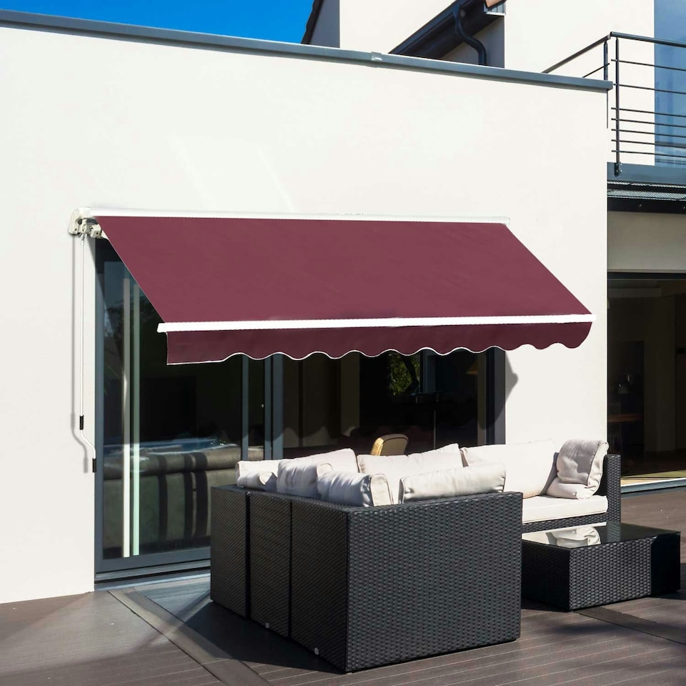 image 1 of Outsunny Sun Shade Canopy Retractable Awning, 3x2.5m, Wine Red Red