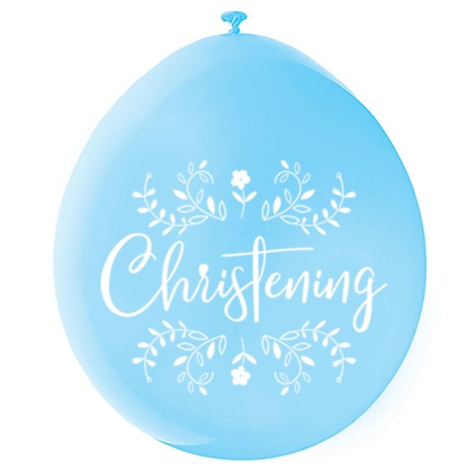 image 1 of Pack of 10 Blue and White Christening 9" Latex Balloons