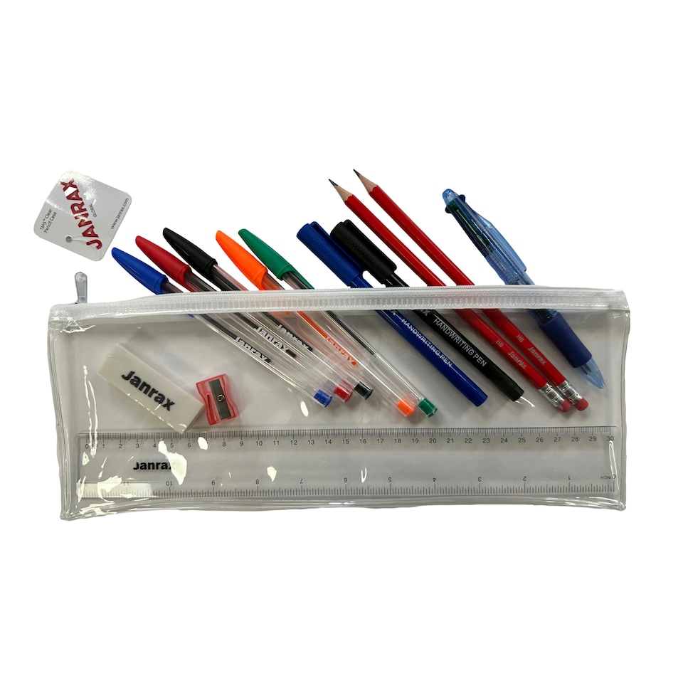 image 1 of Stationery Filled White Zip 13x5" Pencil Case