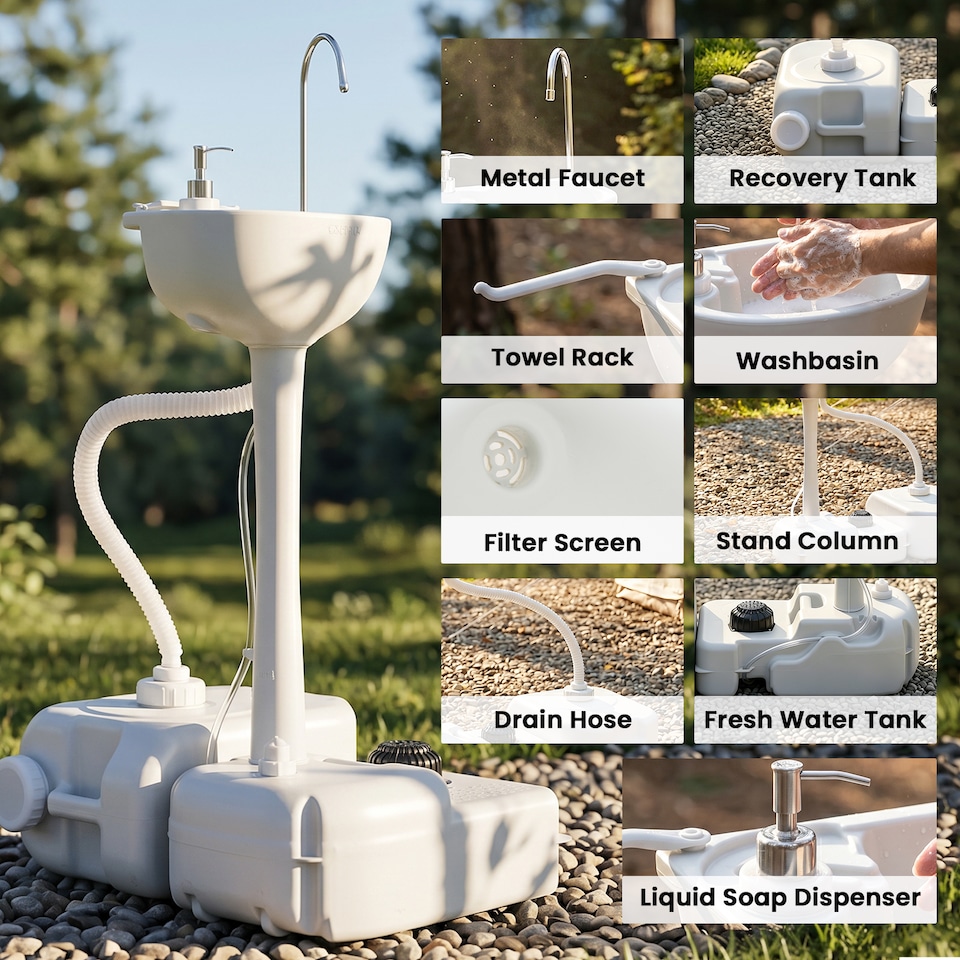 image 1 of Outsunny 24L Portable Portable Hand wash Sink Hand Washing Basin Water Tank HDPE
