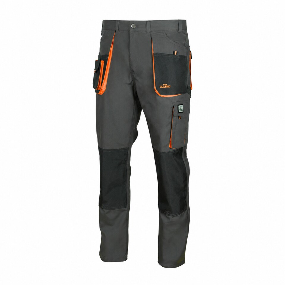 image 1 of ArtMas Grey Orange Work Trousers for Men  Durable Design with Knee Pad Pockets Cargo Storage and Reinforced Seams Size UK38