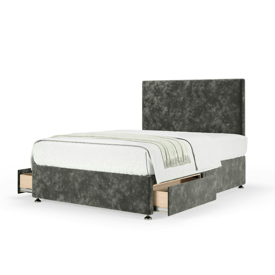 image 1 of Neptune Spring Charcoal Chenille 2 Drawer Divan Set And Valencia Headboard Small Double
