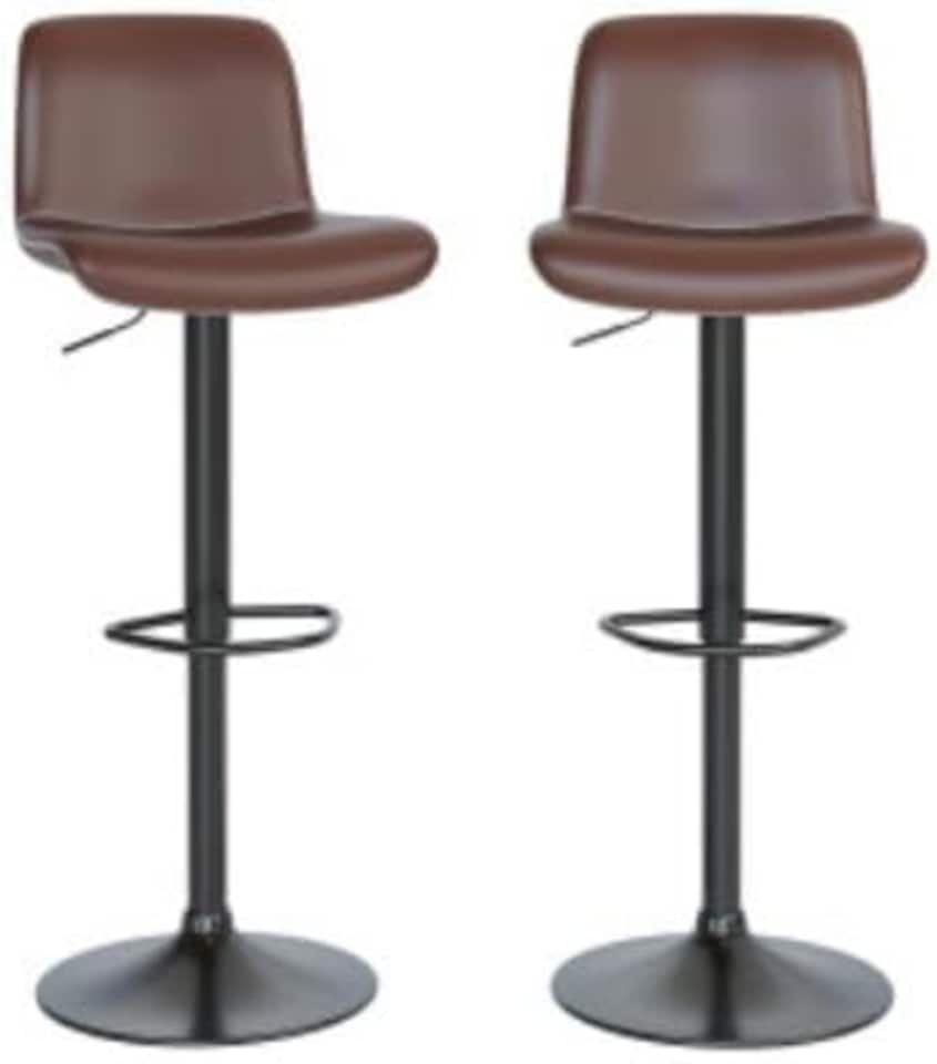 image 1 of Set of 2 Height Adjustable Swivel Bar Stools with Backrest and Footrest - Khaki