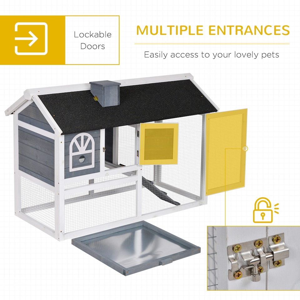 image 1 of PawHut Rabbit Hutch, Guinea Pig Hutch 2 Tiers Outdoor w/Tray & Ramp, Grey