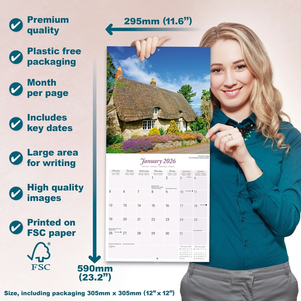image 1 of English Gardens 2026 Calendar | Square Wall Calendar | Travel Gift | Plastic Free Packaging | by Avonside Publishing