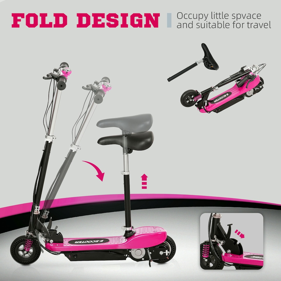 image 1 of HOMCOM Folding Ride on Powered Scooter w/ Warning Bell for Age 6-14 Years, Pink