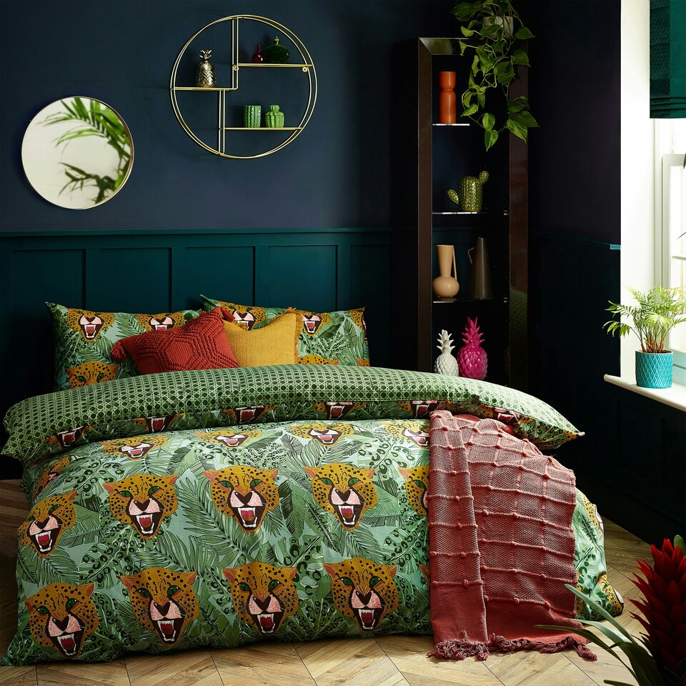 image 1 of furn. Untamed Cheetah Botanical Super King Duvet Cover Set