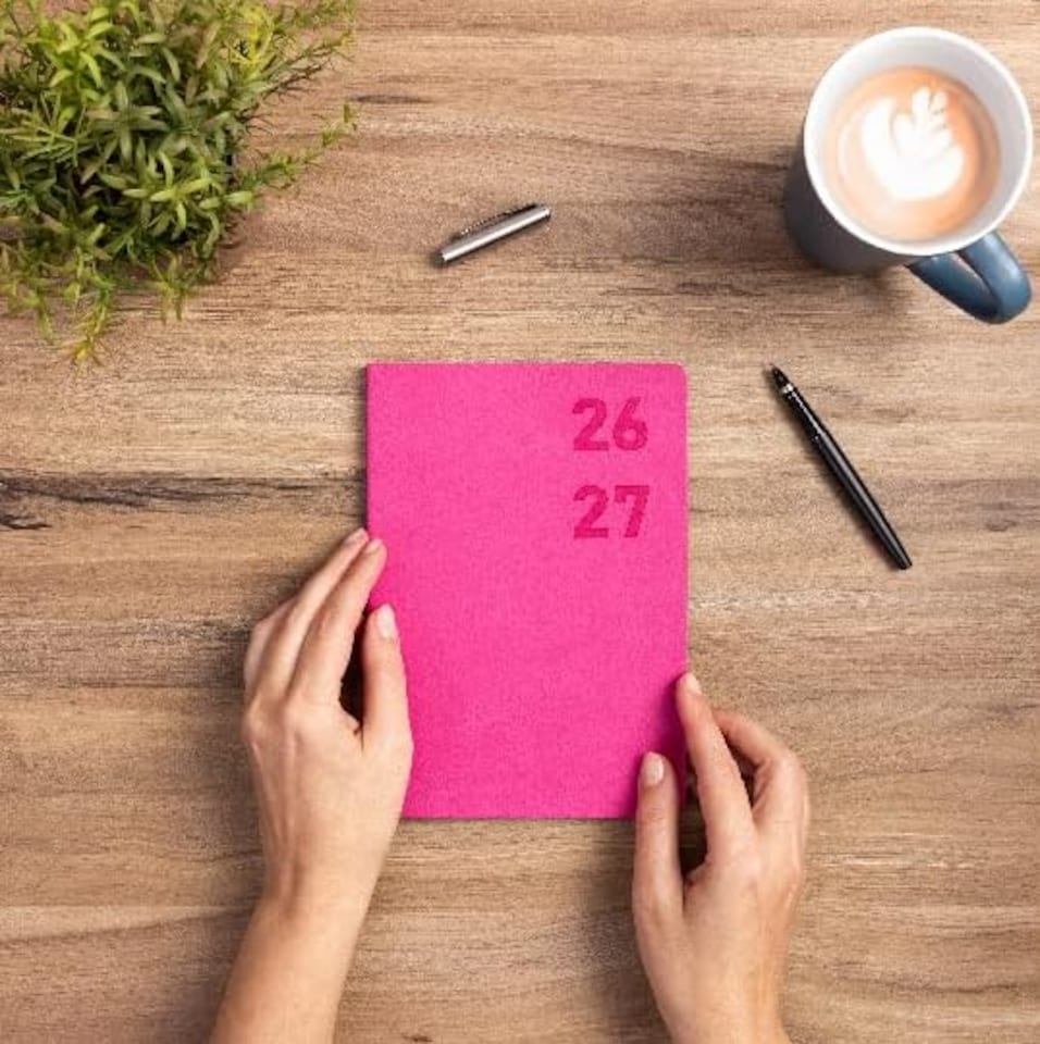 image 1 of 2026 - 2027 Academic Diary A5 Week to View - Mid Year Planner August 2026 to July 2027 - Softcover Felix - Term Dates Notes Timetable | Pink | Cerise