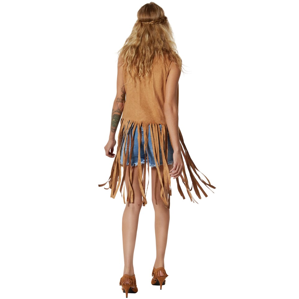 image 1 of Womens Fancy Dress Costume - Hippie Waistcoat and Accessories | Brown | brown | 1