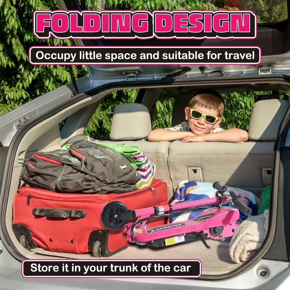 image 1 of HOMCOM Foldable Kids Electric Scooter, for Ages 7-14 Years, Pink