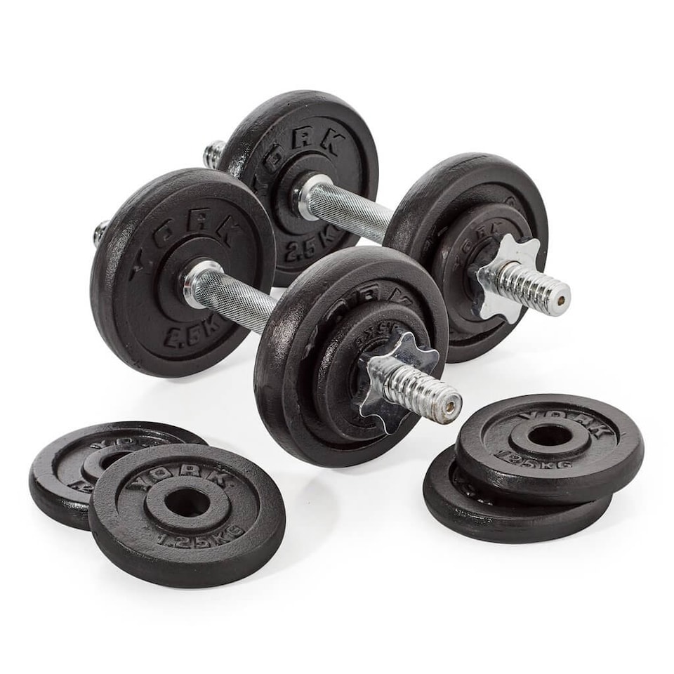 image 1 of York 20kg Cast Iron Spinlock Dumbbell Set with 14-inch Chrome Bars | Black | BLACK | 9917