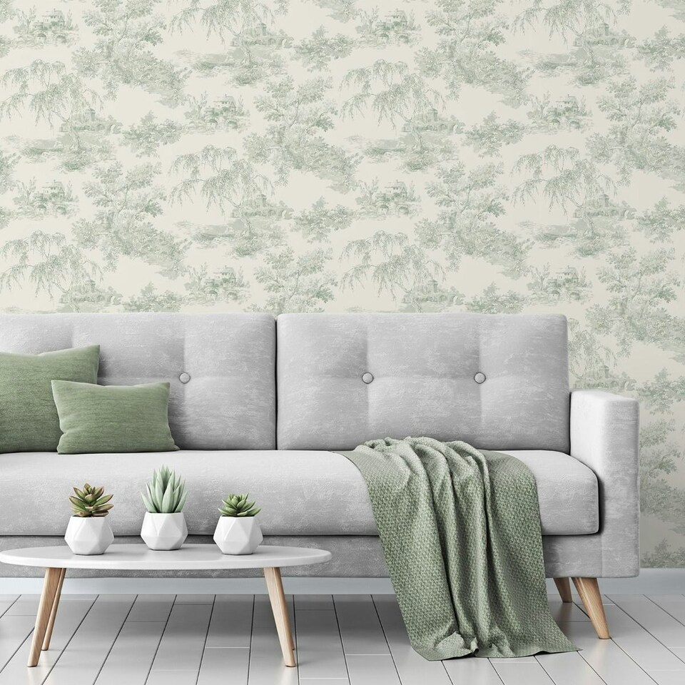 image 1 of Grandeco Toile Wallpaper - Green - 10m x 53cm Green