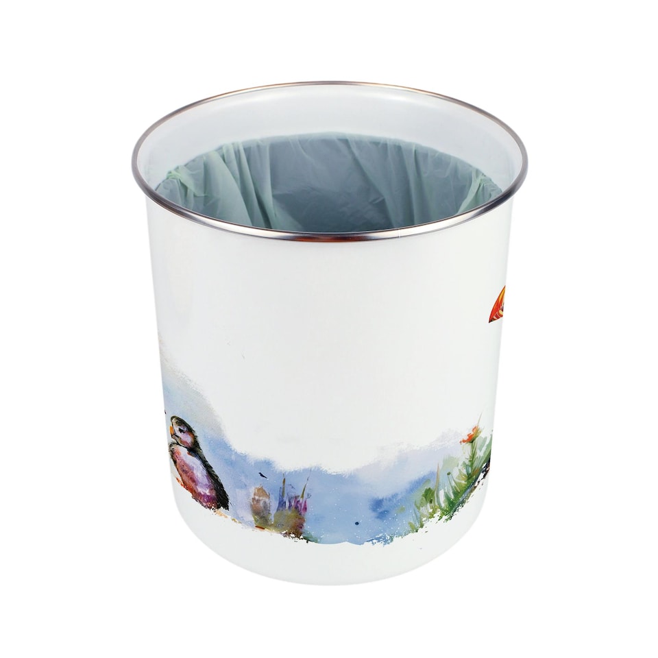 image 1 of Seaside Puffins Food Waste Caddy - Metal 2L Decorative Kitchen Compost Bin