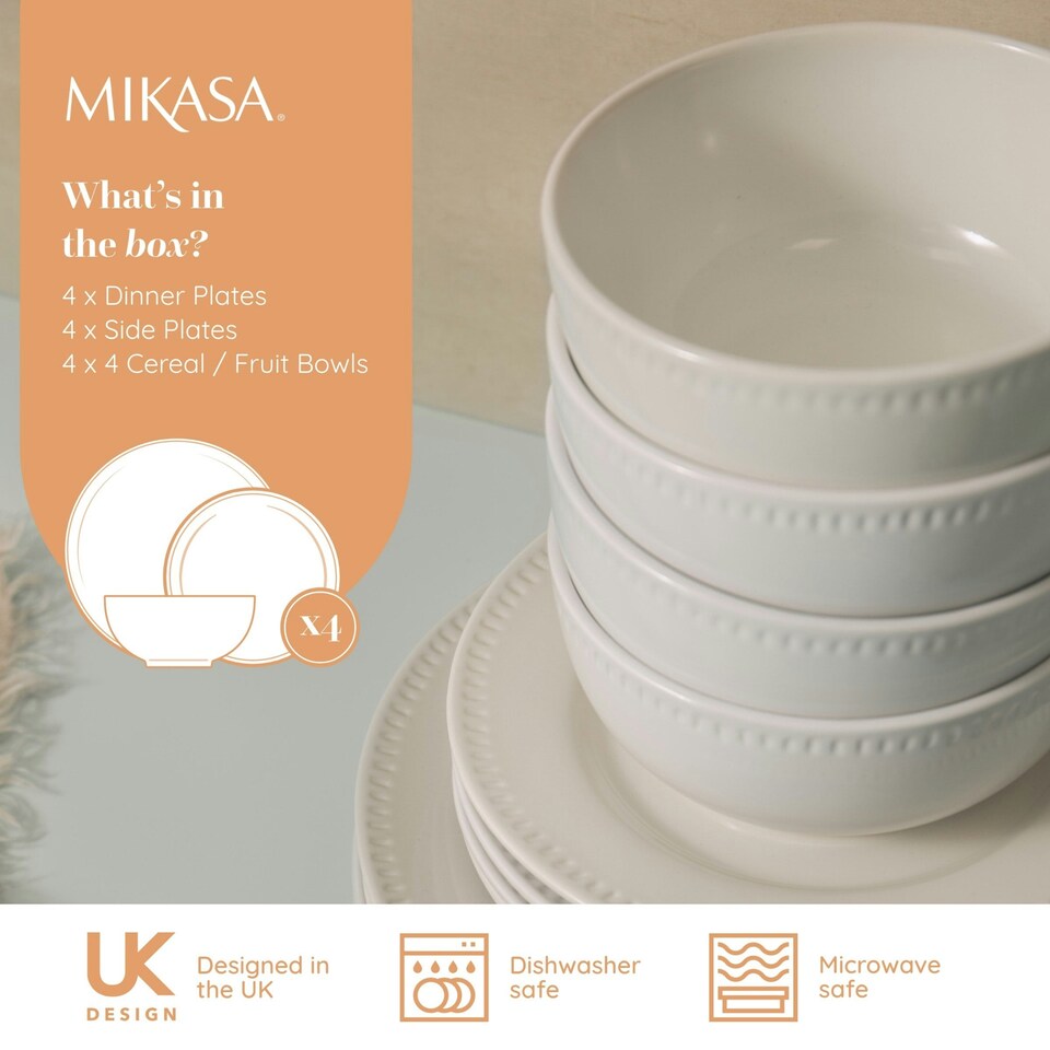 image 1 of Mikasa Dinner Set Cream Stoneware 12 Piece