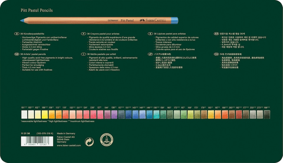 image 1 of Faber-Castell PITT Pastel Pencil Set, Multicoloured, Tin of 36