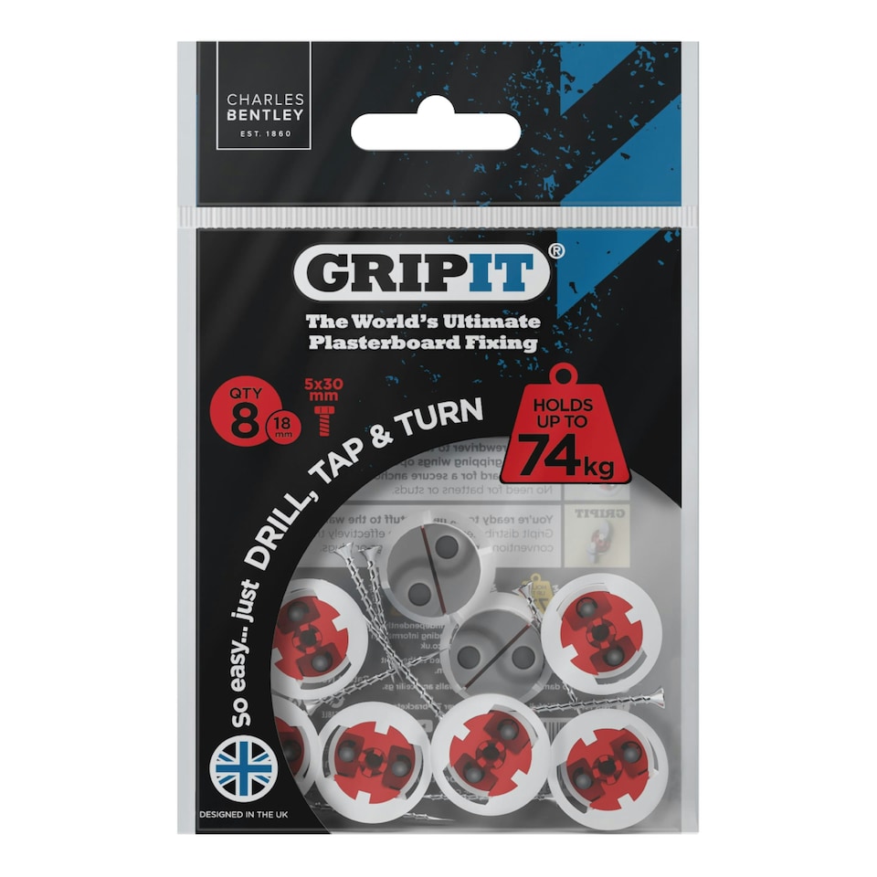 image 1 of Gripit 18mm Plasterboard Fixing Stud Wall Anchor Max 74kg - Red - 8 Pack