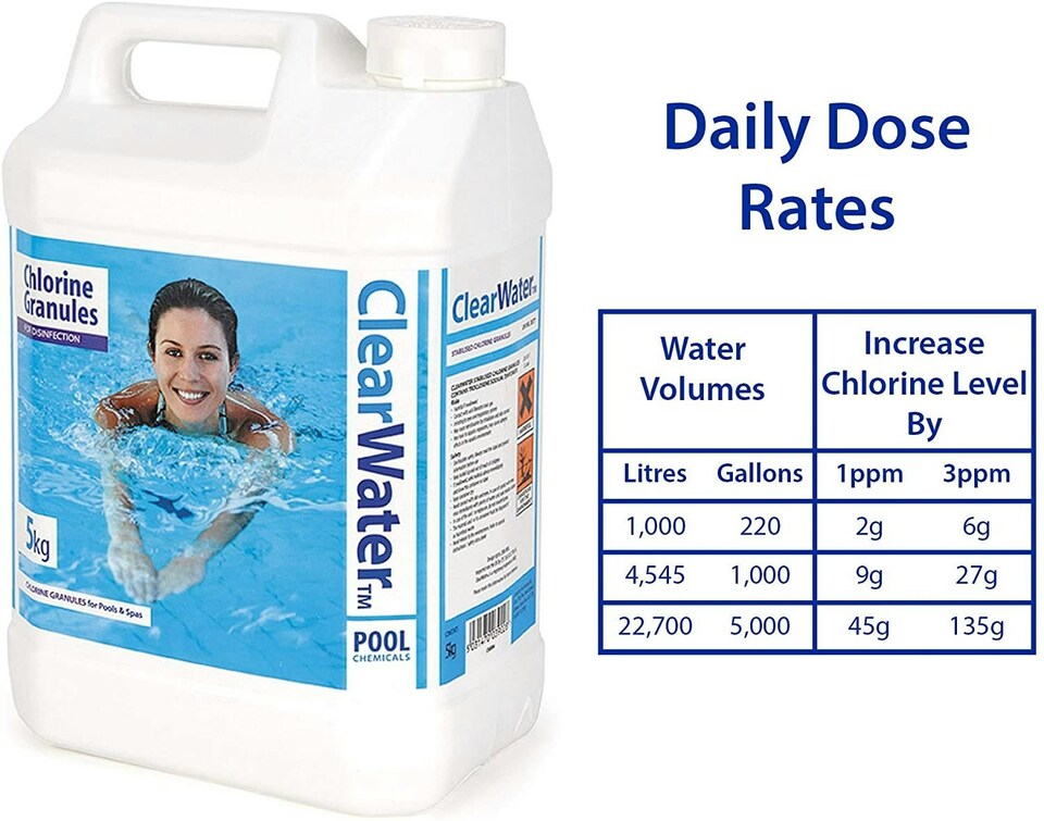 image 1 of 5kg Clearwater CH0004 Chlorine Granules for Hot Tub Spa & Swimming Pool