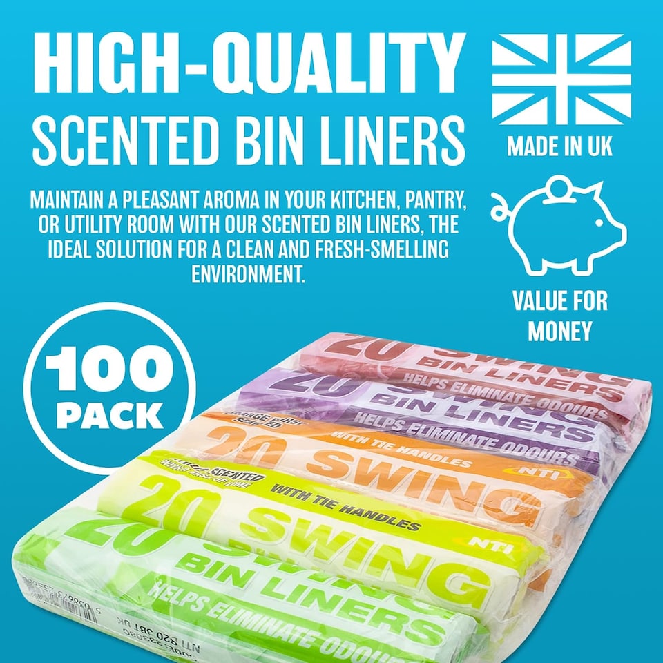 image 1 of Set Of 100 Swing Bin Liners Scented Tie Handles For Rubbish Heavy Duty