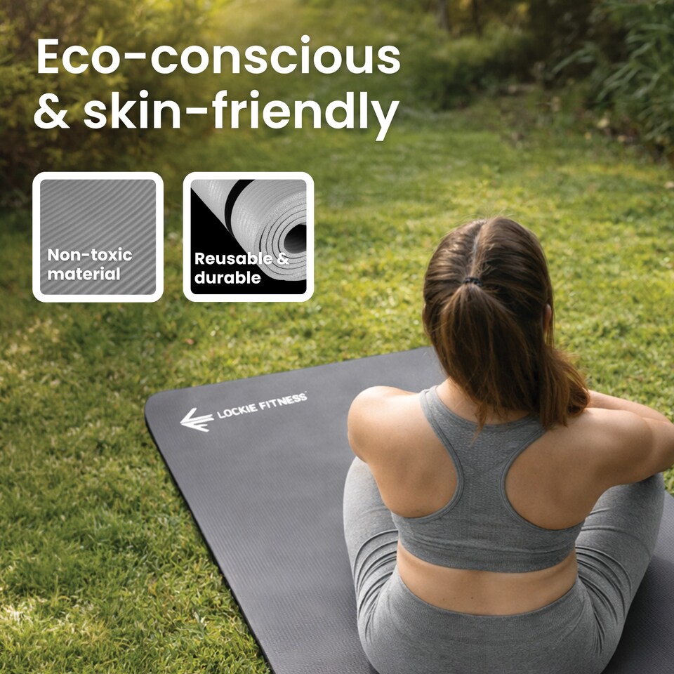 image 1 of Lockie Fitness Yoga Mat 8 mm Thick, Non Slip Exercise Mat for Women and Men, TPE Foam Pilates Mat, Gym Mat for Home Workout, Yoga, Pilates, Exercise & Gymnastics, 180 x 60 cm, Grey