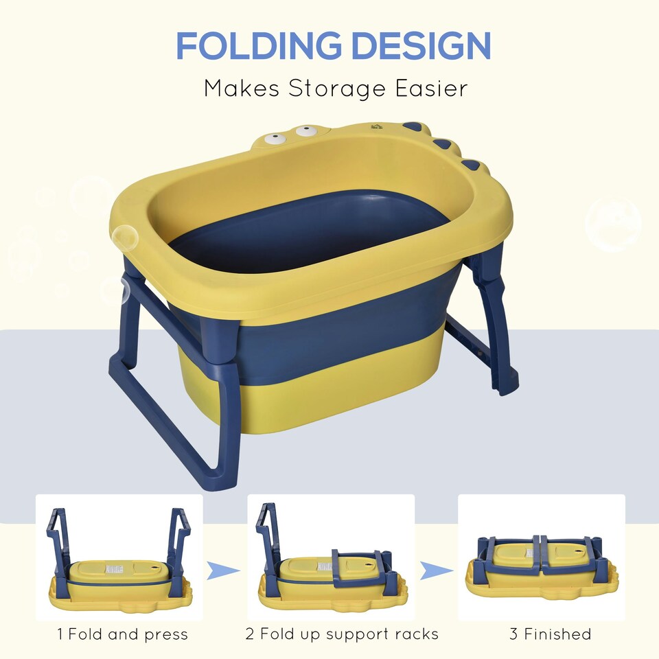 image 1 of HOMCOM Foldable Baby Bathtub for Newborns Infants Toddlers w/ Stool - Yellow