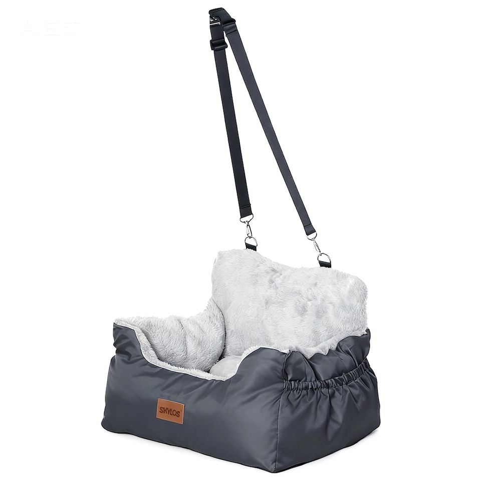 image 1 of Skylos Dog Car Seat Bed Pet Booster Travel Carrier with Safety Leash | Grey | Grey | 1
