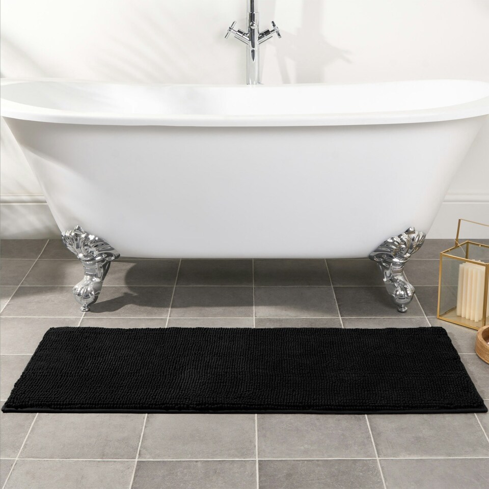 image 1 of OHS Soft Microfibre Non-Slip Absorbent Noodle Chenille Bath Runner Mat Brown | Chocolate | 45 x 75cm