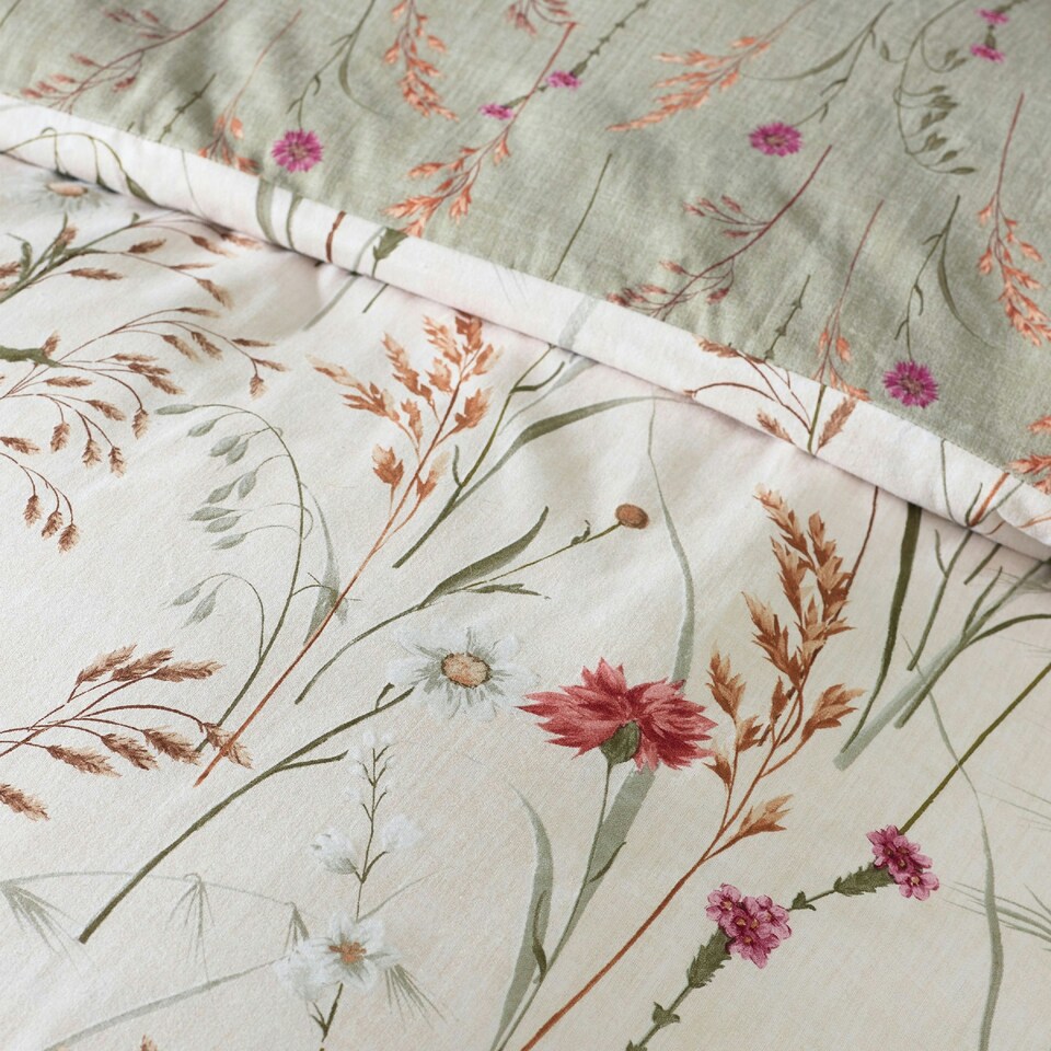 image 1 of Catherine Lansfield Brushed Grasmere Floral Cotton Reversible Duvet Cover Set Green Green | Double