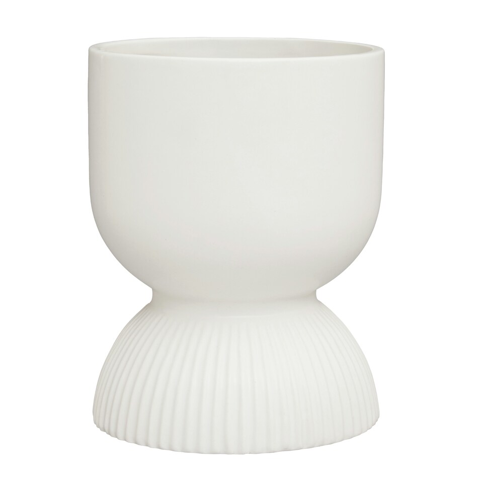 image 1 of Interiors by Premier Lightweight White Planter, Durable Ceramic Construction Outdoor Pot, Cylindrical Design Flower Planter White