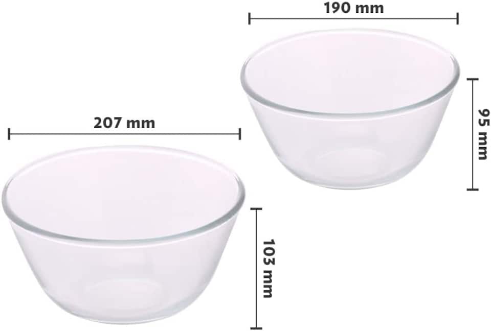 image 1 of Borosil Glass Mixing & Serving Bowls, Oven & Microwave Safe Bowls, Set of 2 ( 1.3L and 1.7L), Borosilicate Glass, Clear