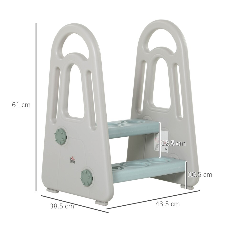 image 1 of HOMCOM Two-Step Stool for Kids Toddlers with Handle for Toilet Potty Training | Blue