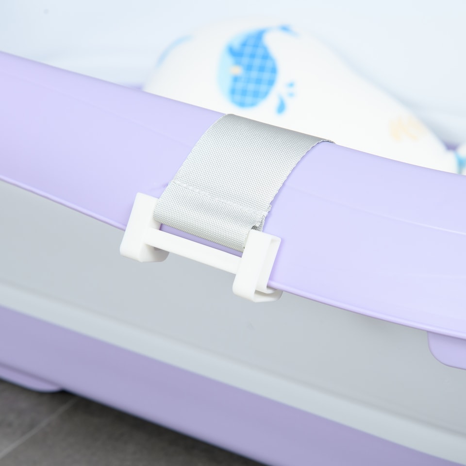 image 1 of ZONEKIZ Foldable Baby Bathtub w Non-Slip Support Legs, Cushion Pad - Purple