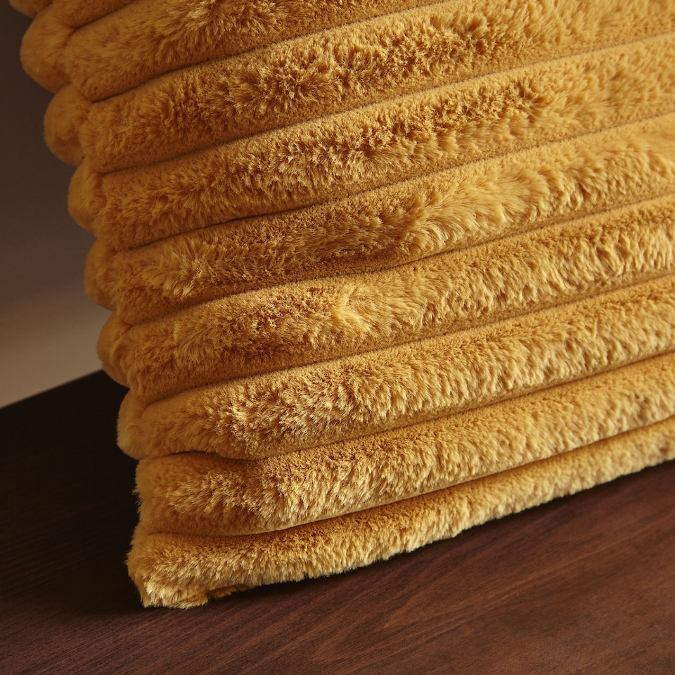 image 1 of Catherine Lansfield Cosy Ribbed Faux Fur Soft Touch Cushion | Yellow | Mustard Yellow | 45x45cm